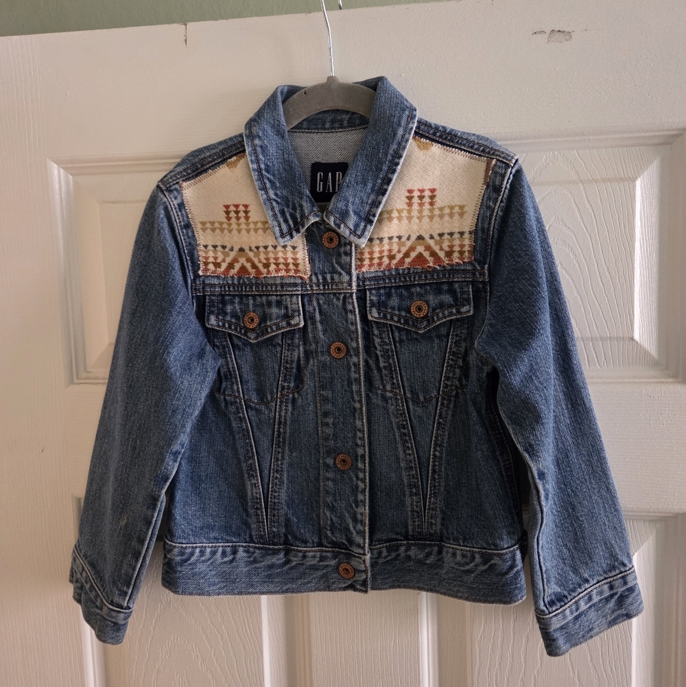 Upcycled Pendleton Scraps Gap Kids' Light Blue Denim Jacket 4T Western Rodeo